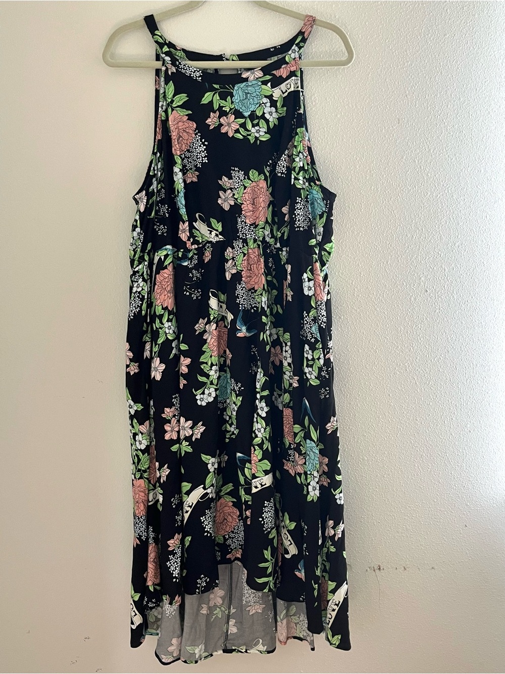 Torrid Women's Halter Neck Hi-Low Dress Black Floral Keyhole Back Sundress 3X